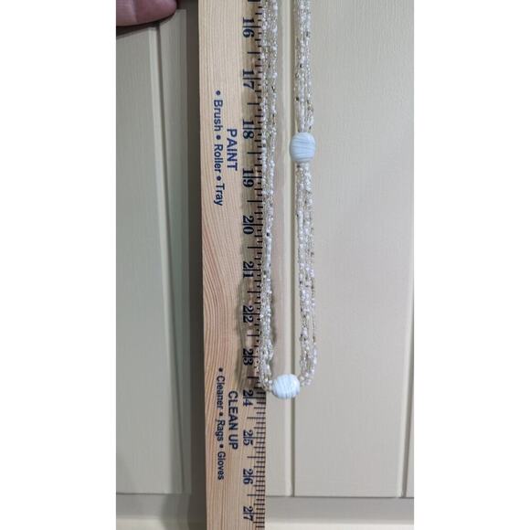 Long Necklace Beaded Mixed Beads Faux Pearls 5 Strand Glass 24" Drop - Picture 3 of 7